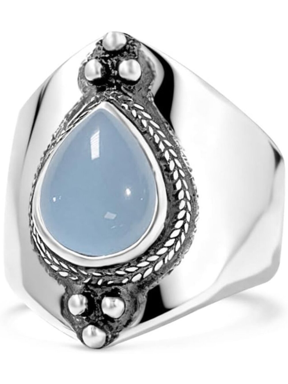Boho Chunky Teardrop Crystal Quartz Ring | Sterling Silver Statement Band for